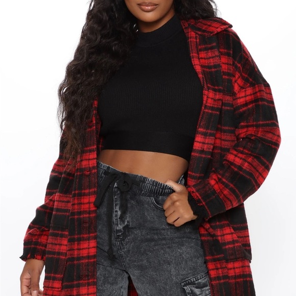 HYFVE  Red And Black Plaid Button Down Shirt Jacket Size large - Picture 1 of 11